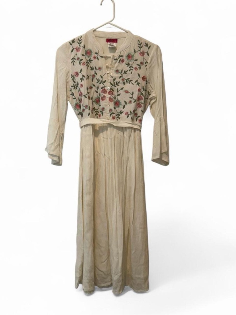 Cream Embroidered Floral Midi Dress- from India!